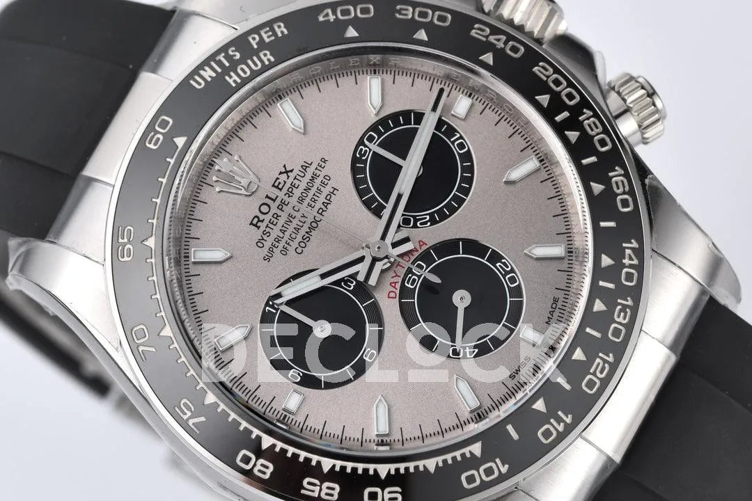 Replica Rolex Daytona 126519LN Steel Dial in White Gold on Rubber Strap