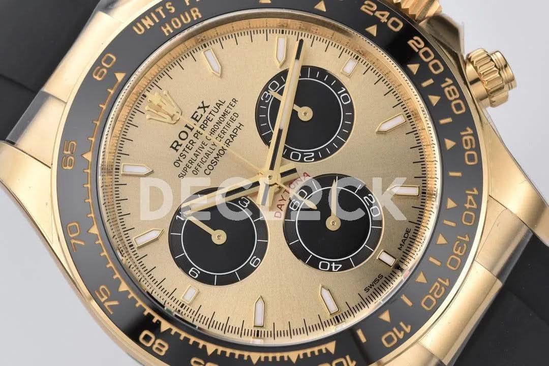 Replica Rolex Daytona 126518LN Gold Dial in Yellow Gold on Rubber Strap |  Declock.
