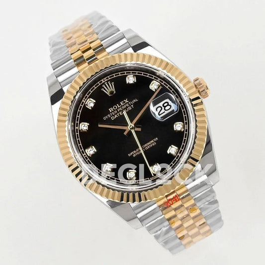 Replica Rolex Datejust 36/41 126331 Black Dial in with Diamond Markers in Jubilee | Declock.