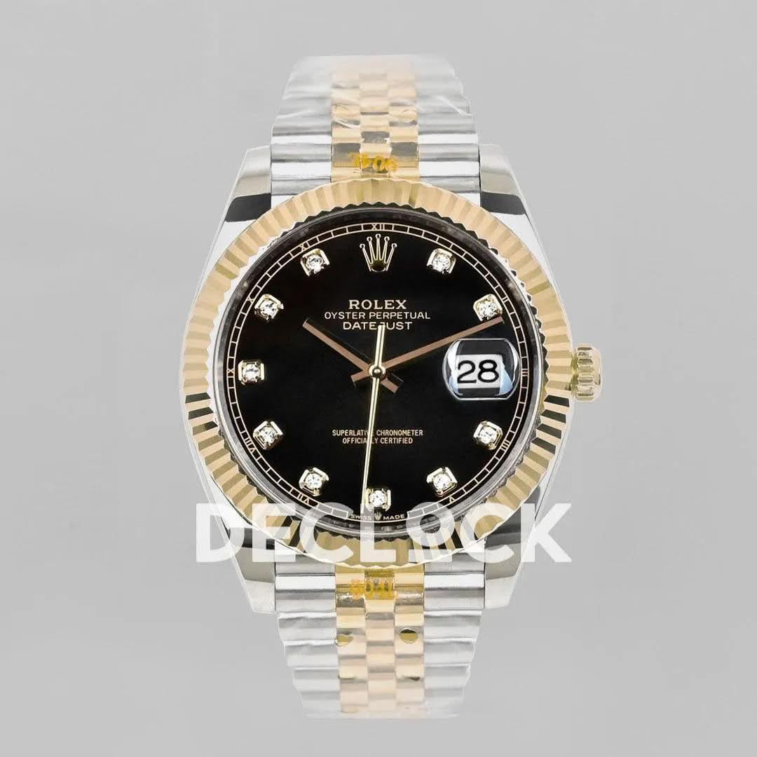 Replica Rolex Datejust 36/41 126331 Black Dial in with Diamond Markers in Jubilee |  Declock.