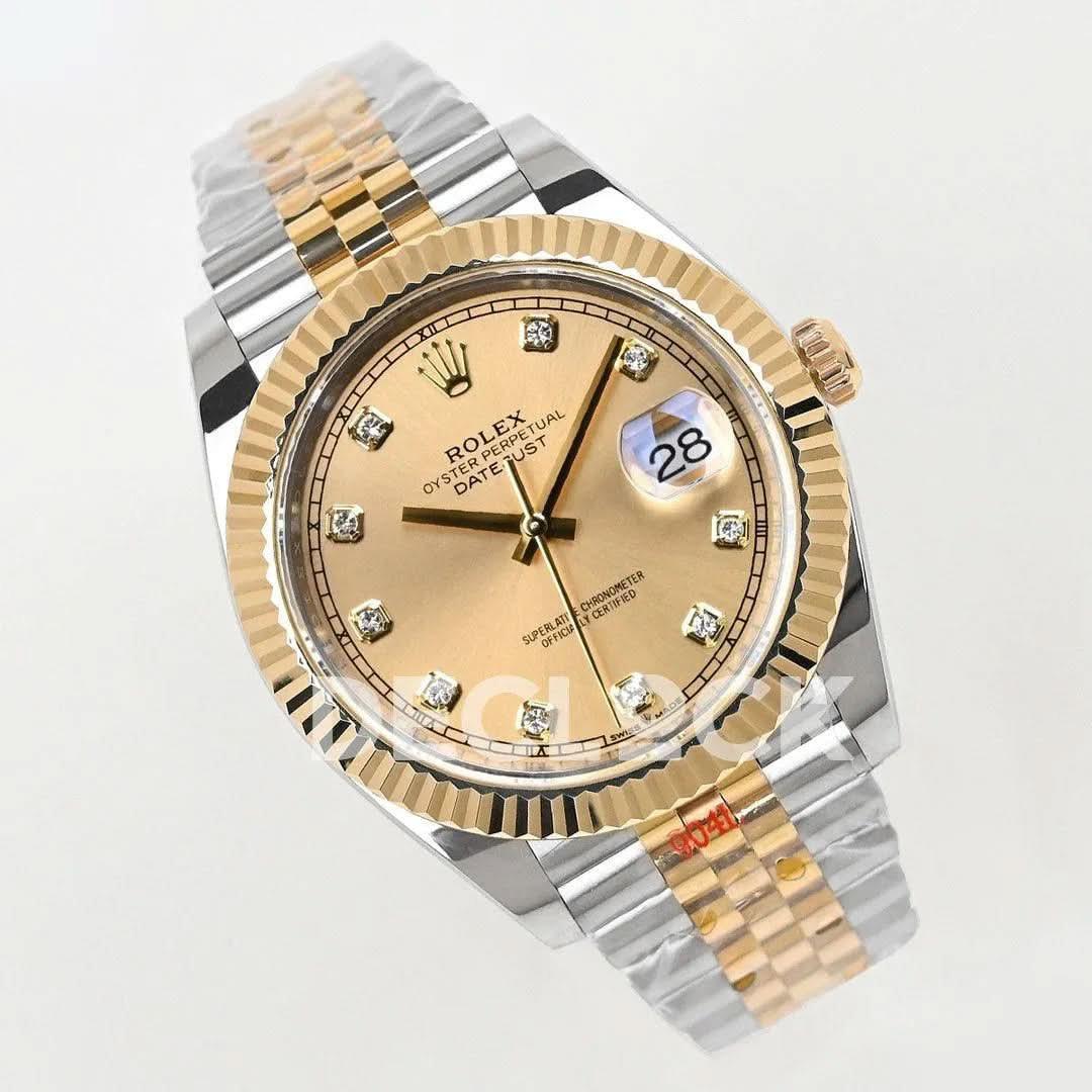 Replica Rolex Datejust 36/41 126331 Gold Dial in with Diamond Markers in Jubilee |  Declock.