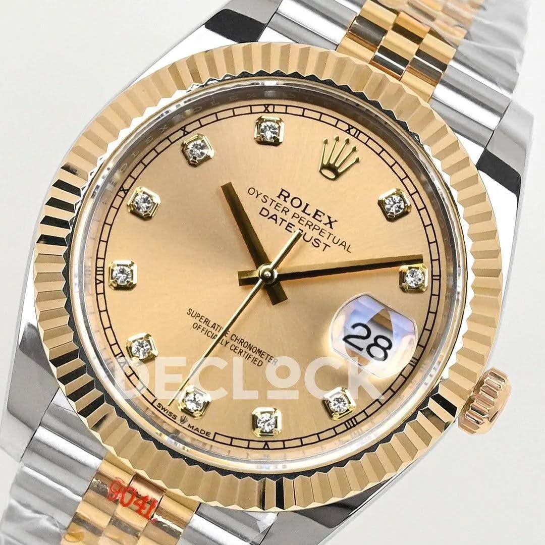 Replica Rolex Datejust 36/41 126331 Gold Dial in with Diamond Markers in Jubilee |  Declock.