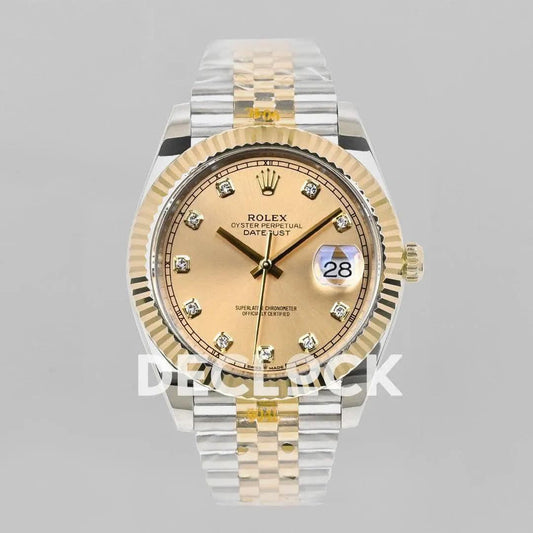 Replica Rolex Datejust 36/41 126331 Gold Dial in with Diamond Markers in Jubilee |  Declock.