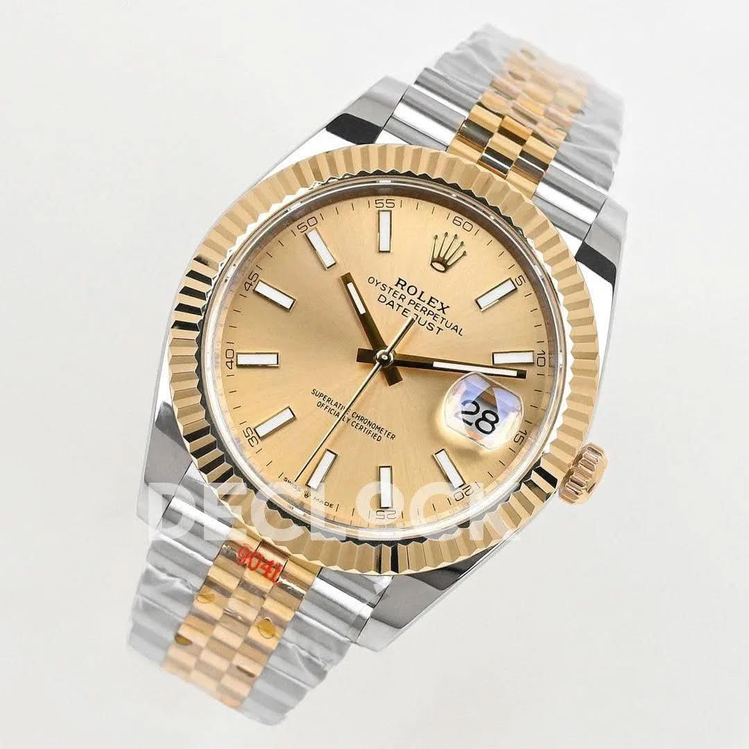 Replica Rolex Datejust 36/41 126331 Gold Dial in with Stick Markers in Jubilee |  Declock.