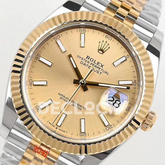 Replica Rolex Datejust 36/41 126331 Gold Dial in with Stick Markers in Jubilee |  Declock.