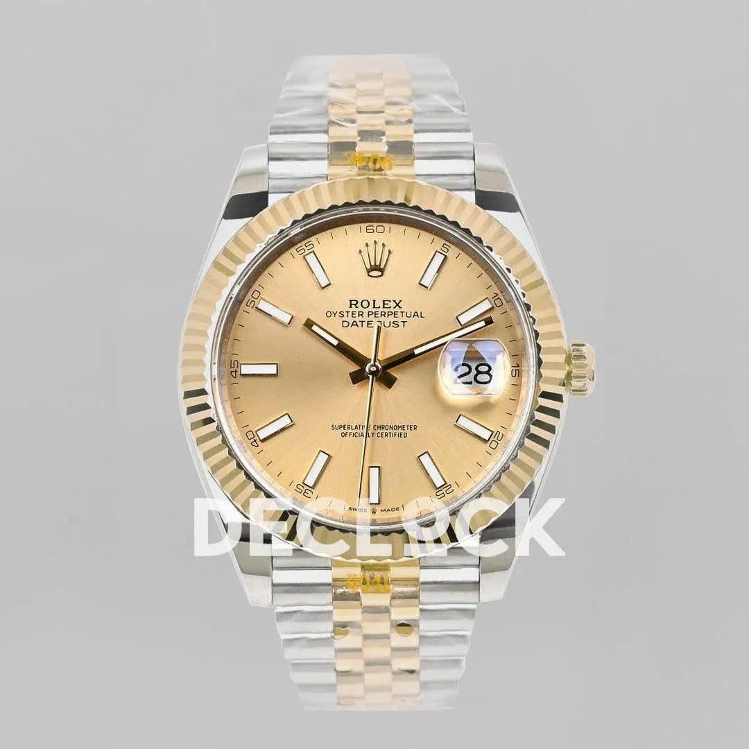 Replica Rolex Datejust 36/41 126331 Gold Dial in with Stick Markers in Jubilee |  Declock.