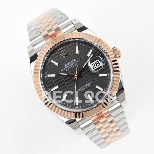 Replica Rolex Datejust 36/41 126331 Black Motif Dial in with Stick Markers in Jubilee | Declock.
