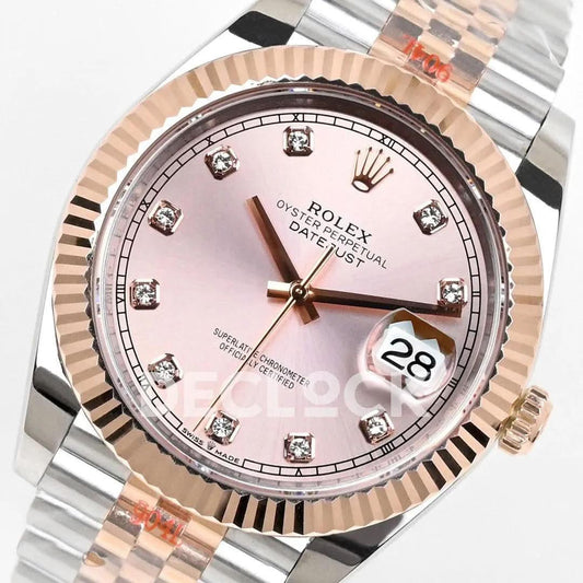 Replica Rolex Datejust 36/41 126331 Pink Dial in with Diamond Markers in Jubilee |  Declock.