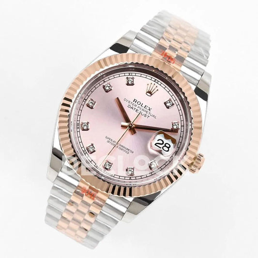 Replica Rolex Datejust 36/41 126331 Pink Dial in with Diamond Markers in Jubilee | Declock.