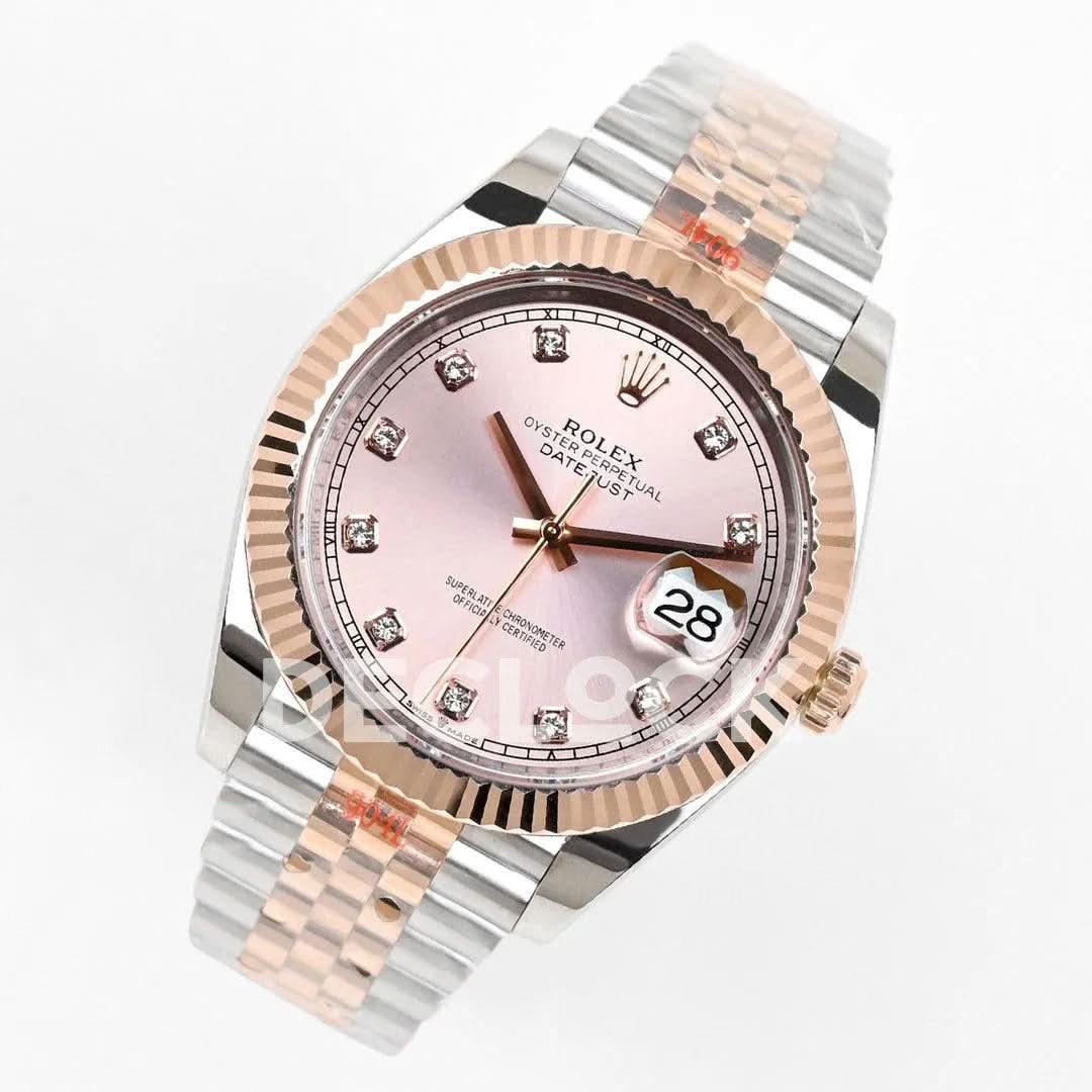 Replica Rolex Datejust 36/41 126331 Pink Dial in with Diamond Markers in Jubilee |  Declock.
