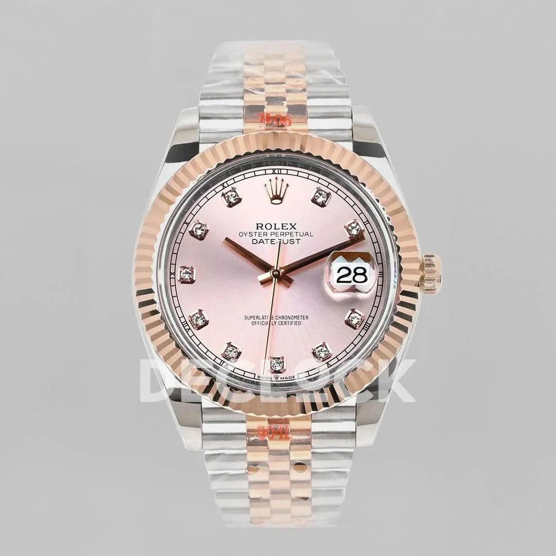 Replica Rolex Datejust 36/41 126331 Pink Dial in with Diamond Markers in Jubilee |  Declock.