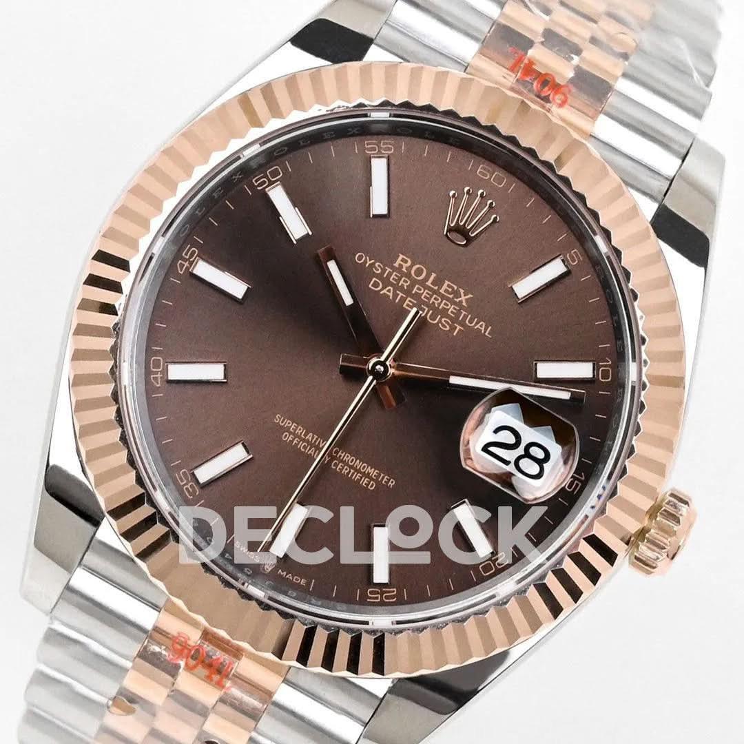 Replica Rolex Datejust 36/41 126331 Brown Dial in with Stick Markers in Jubilee |  Declock.