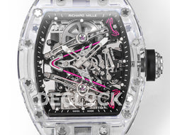 Mille RM 38-02 Pink Themed Crystal Skeleton Tourbillon Black Rubber