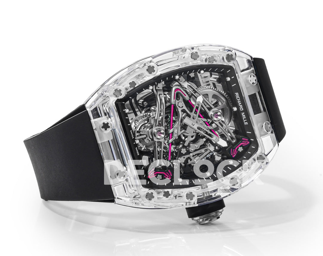 Mille RM 38-02 Pink Themed Crystal Skeleton Tourbillon Black Rubber