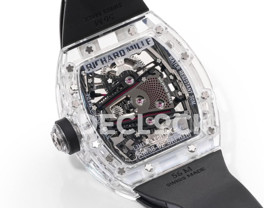 Replica Richard Mille Mille RM 38-02 Pink Themed Crystal Skeleton Tourbillon Black Rubber |  Declock.
