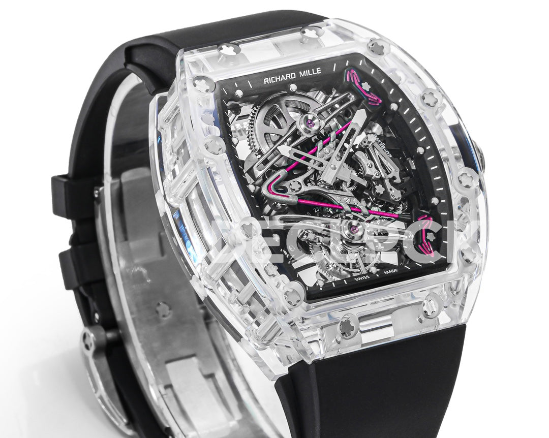 Mille RM 38-02 Pink Themed Crystal Skeleton Tourbillon Black Rubber