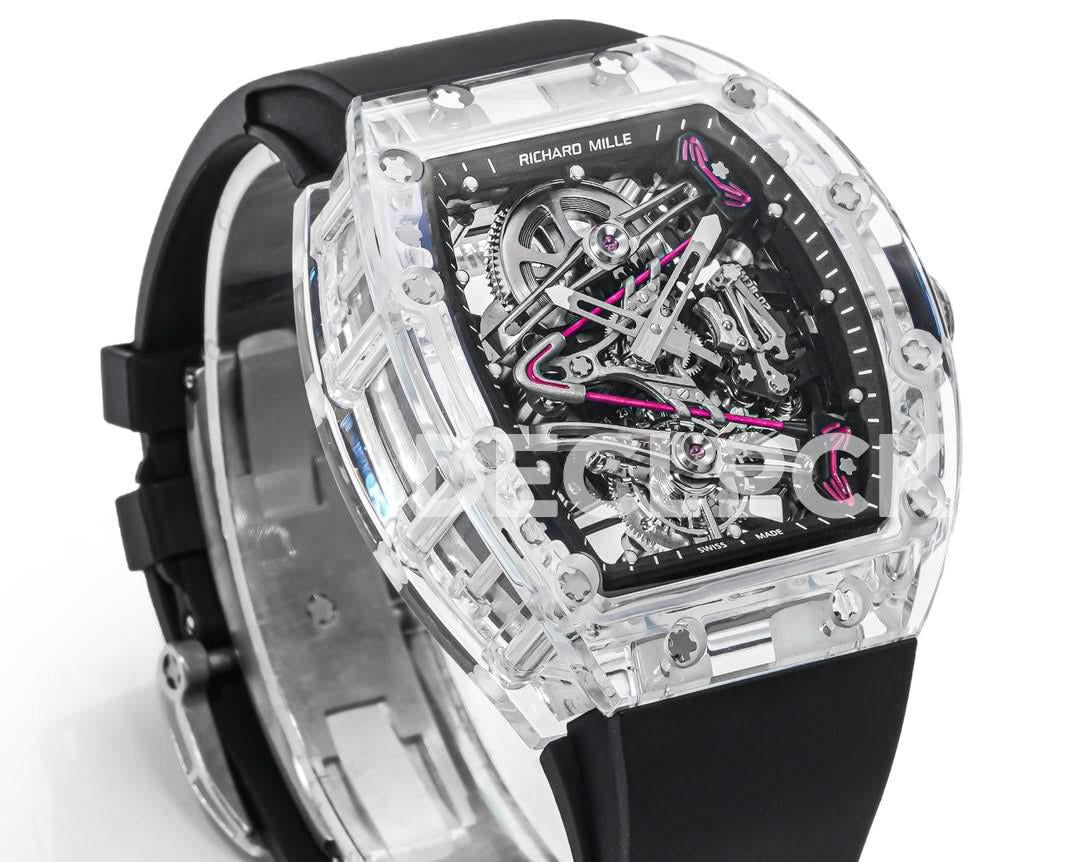 Replica Richard Mille Mille RM 38-02 Pink Themed Crystal Skeleton Tourbillon Black Rubber |  Declock.