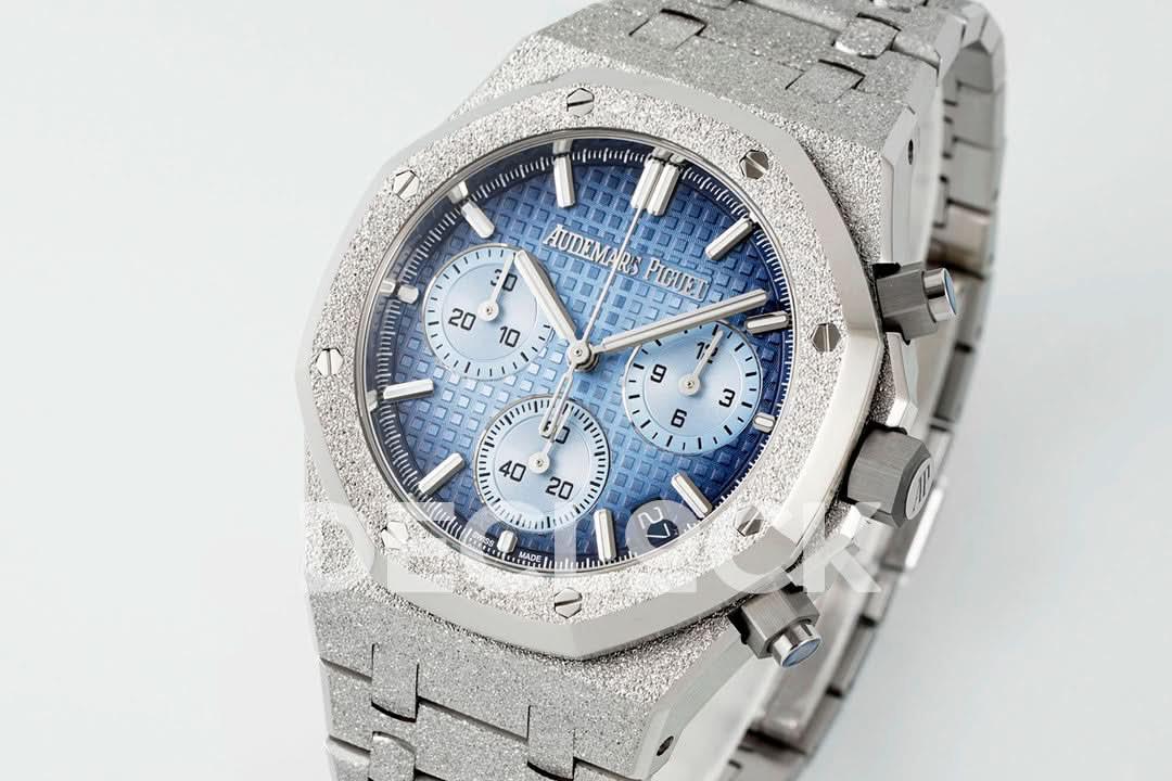 Replica Audemars Pigeut Royal Oak Chrono 26240 Blue Dial Frosted SS APSF |  Declock.
