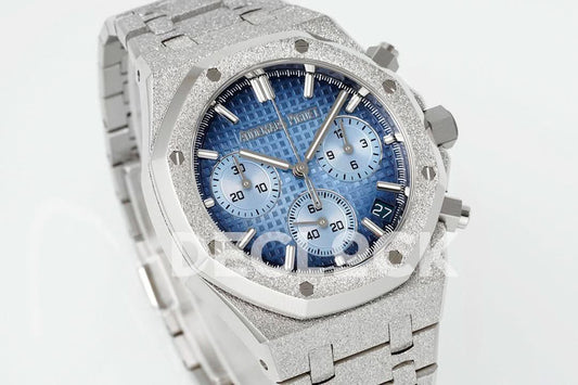 Replica Audemars Pigeut Royal Oak Chrono 26240 Blue Dial Frosted SS APSF | Declock.