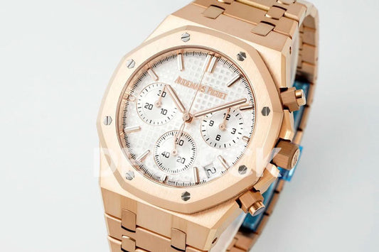Replica Audemars Pigeut Royal Oak Chrono 26240 White Dial on RG Bracelet |  Declock.