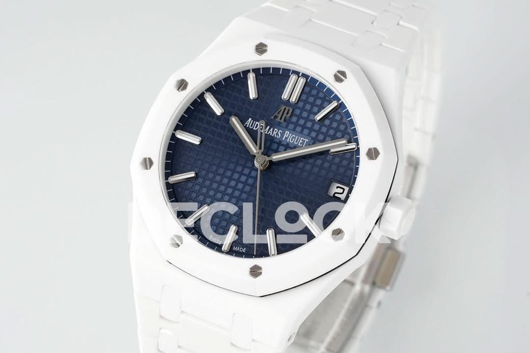 Replica Audemars Pigeut Royal Oak 41mm 15500 White Ceramic/Cer Blue Dial APSF |  Declock.