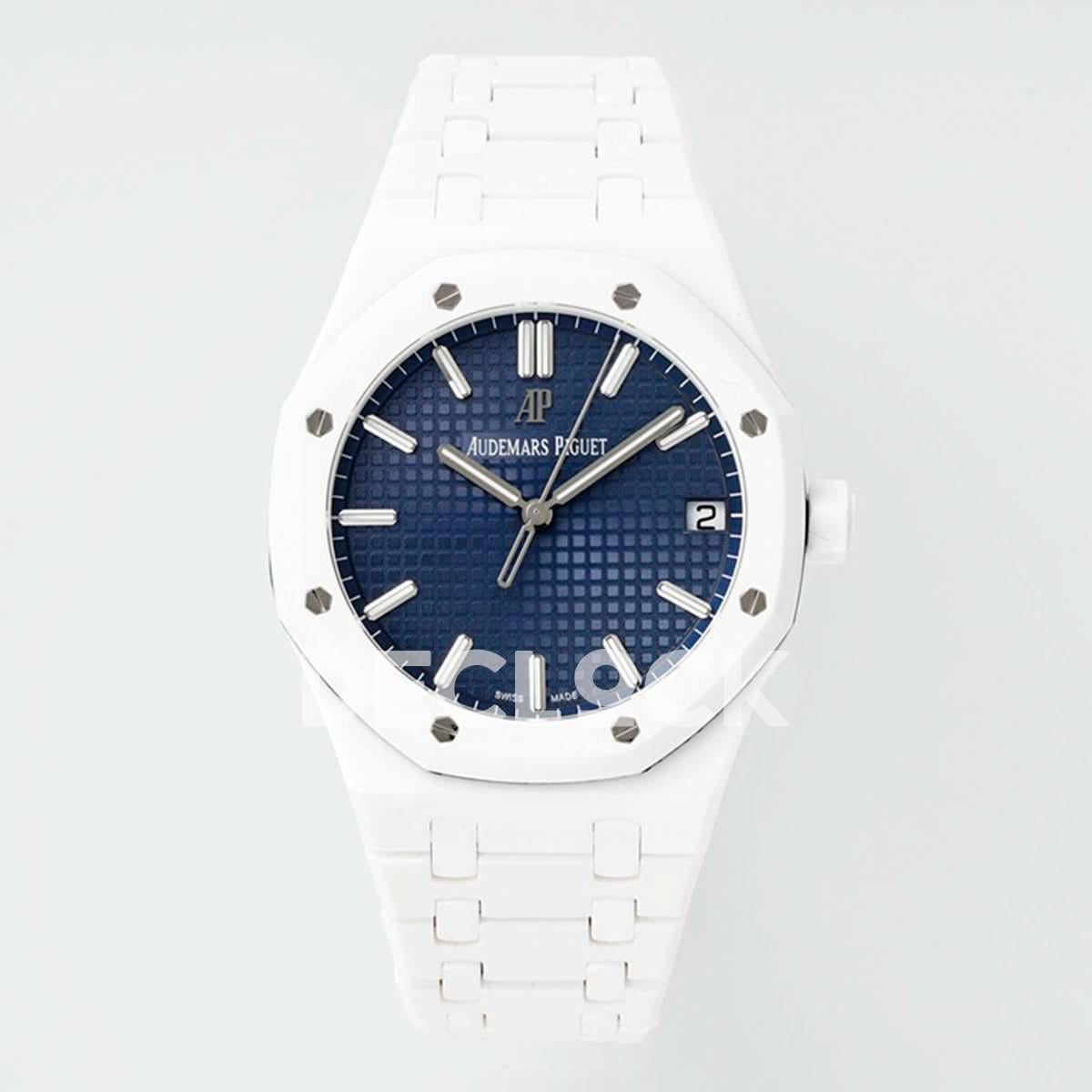 Replica Audemars Pigeut Royal Oak 41mm 15500 White Ceramic/Cer Blue Dial APSF |  Declock.