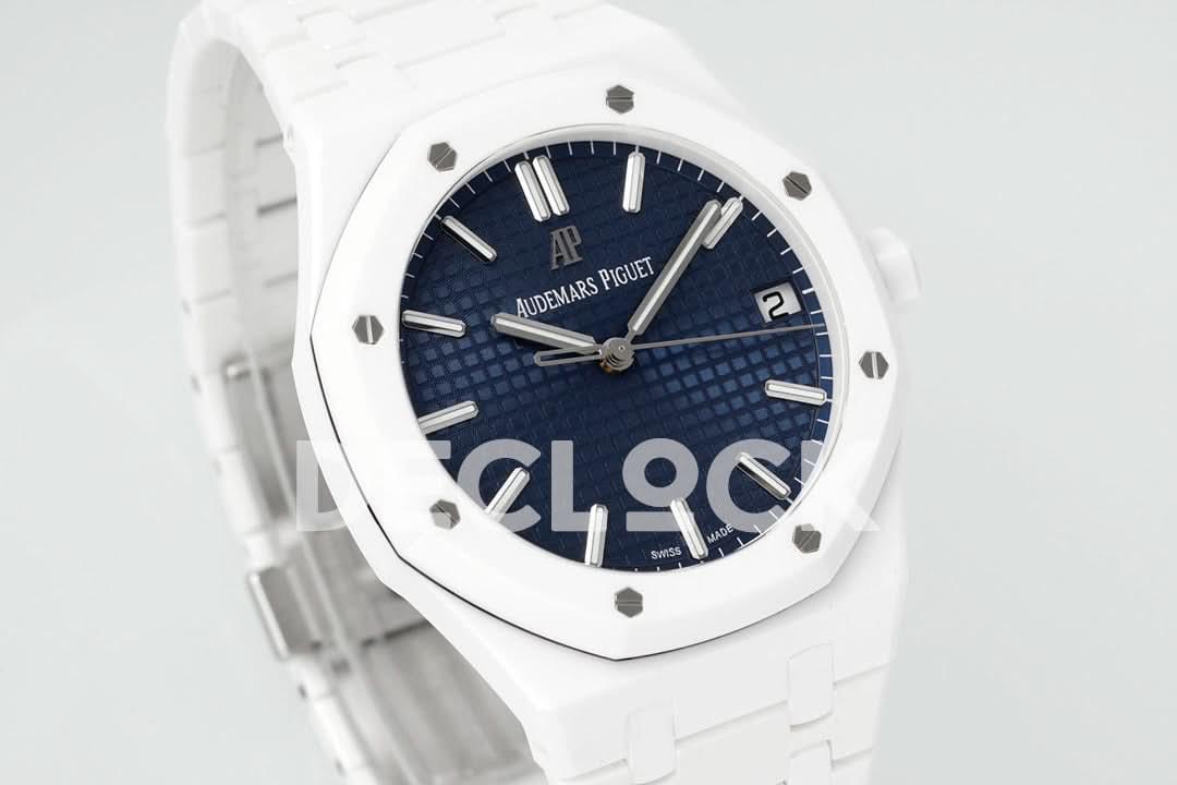 Replica Audemars Pigeut Royal Oak 41mm 15500 White Ceramic/Cer Blue Dial APSF |  Declock.