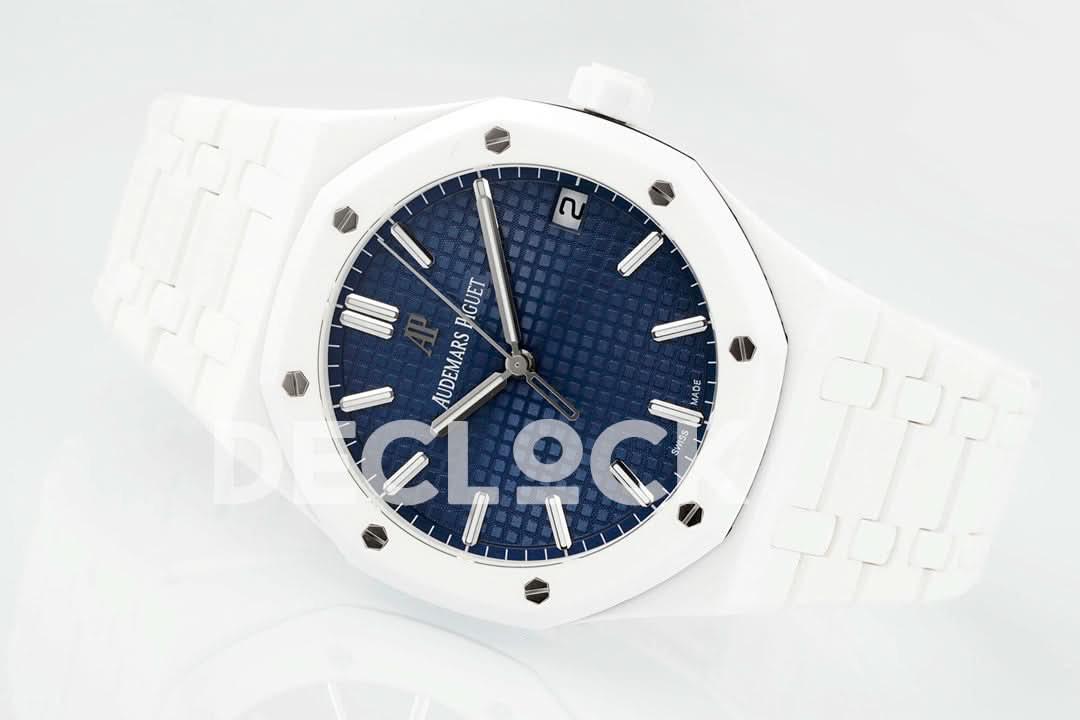 Replica Audemars Pigeut Royal Oak 41mm 15500 White Ceramic/Cer Blue Dial APSF |  Declock.