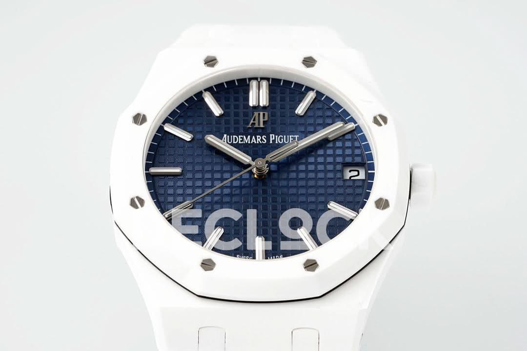 Replica Audemars Pigeut Royal Oak 41mm 15500 White Ceramic/Cer Blue Dial APSF |  Declock.