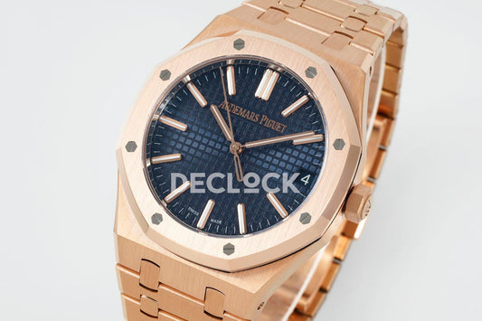 Super Clone Royal Oak 41mm 15510 RG Blue Textured Dial on RG Bracelet SA4302