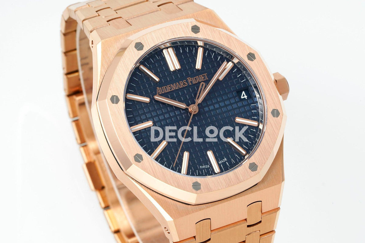 Audemars Piguet Super Clone Royal Oak 41mm 15510 RG Blue Textured Dial on RG Bracelet SA4302 Replica Watch