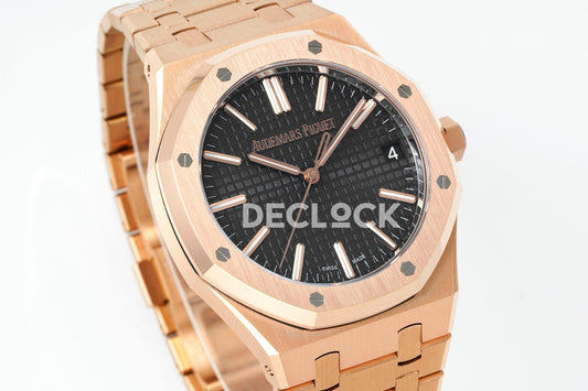 Super Clone Royal Oak 41mm 15510 RG BlackTextured Dial on RG Bracelet SA4302