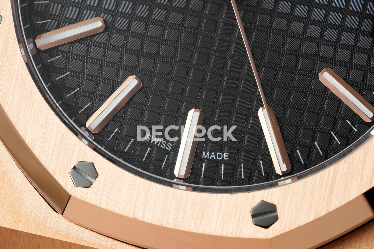 Audemars Piguet Super Clone Royal Oak 41mm 15510 RG BlackTextured Dial on RG Bracelet SA4302 Replica Watch