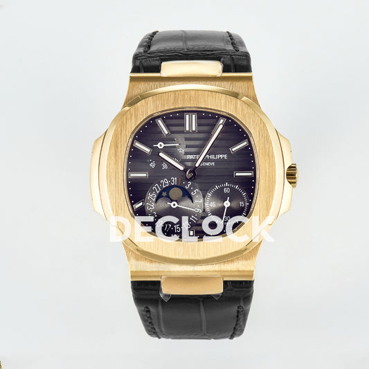 Patek Philippe Nautilus 5712 Rose Gold Gray Dial on Brown Leather Replica Watch