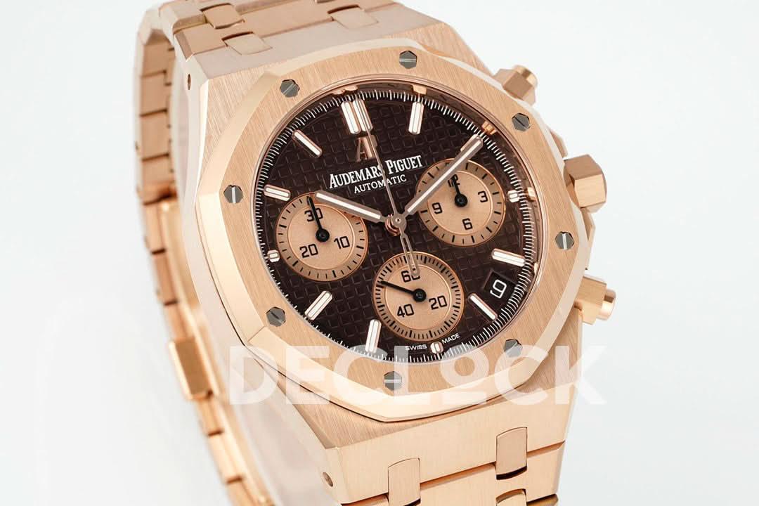 Replica Audemars Pigeut Royal Oak Chrono 26240 Brown Dial on RG Bracelet |  Declock.