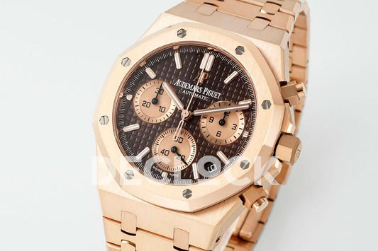 Replica Audemars Pigeut Royal Oak Chrono 26240 Brown Dial on RG Bracelet |  Declock.