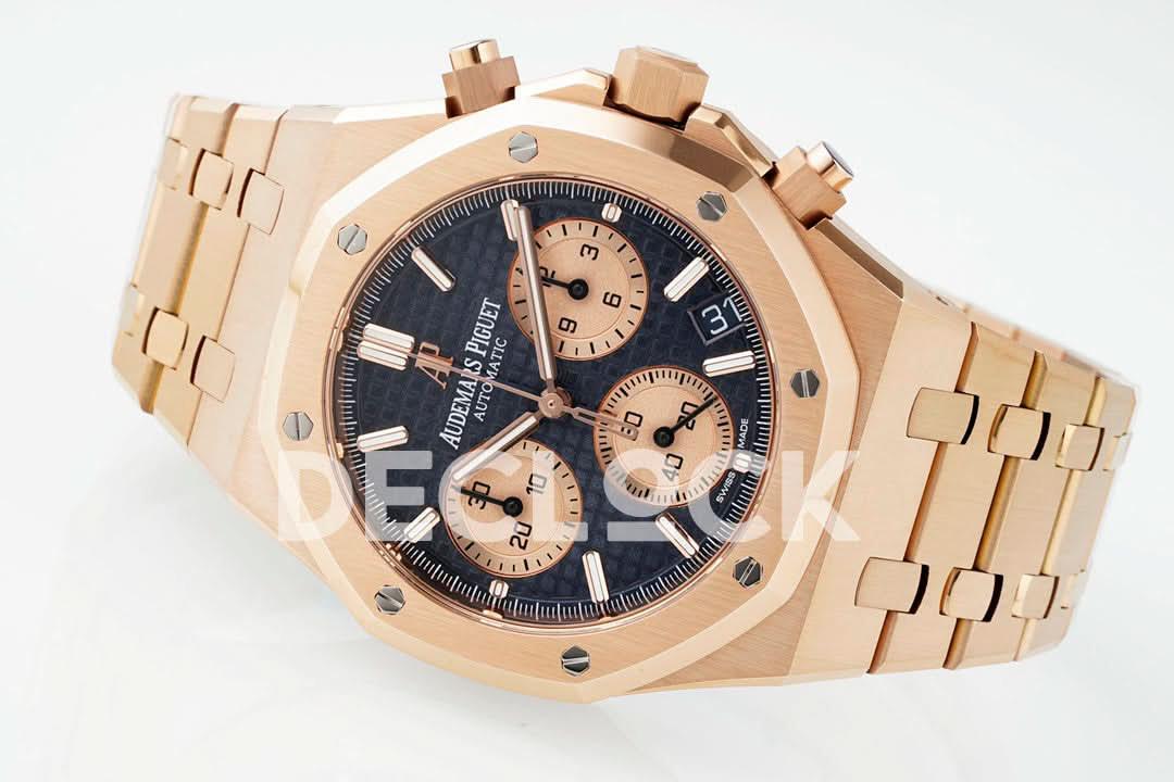 Replica Audemars Pigeut Royal Oak Chrono 26240 Blue/RG Dial on RG Bracelet |  Declock.