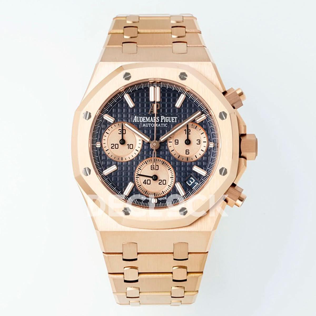 Replica Audemars Pigeut Royal Oak Chrono 26240 Blue/RG Dial on RG Bracelet |  Declock.