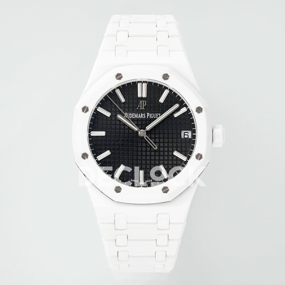 Replica Audemars Pigeut Royal Oak 41mm 15500 White Ceramic/Cer Black Dial APSF |  Declock.