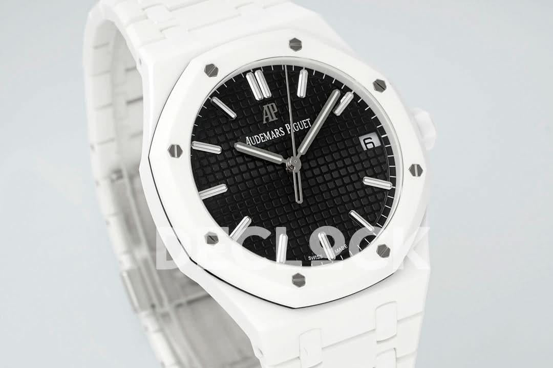 Replica Audemars Pigeut Royal Oak 41mm 15500 White Ceramic/Cer Black Dial APSF |  Declock.
