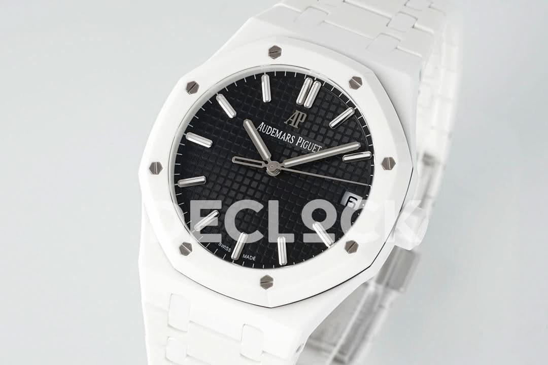 Replica Audemars Pigeut Royal Oak 41mm 15500 White Ceramic/Cer Black Dial APSF |  Declock.