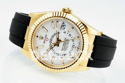 Sky Dweller 336238 YG in White Dial on Black Rubber Strap