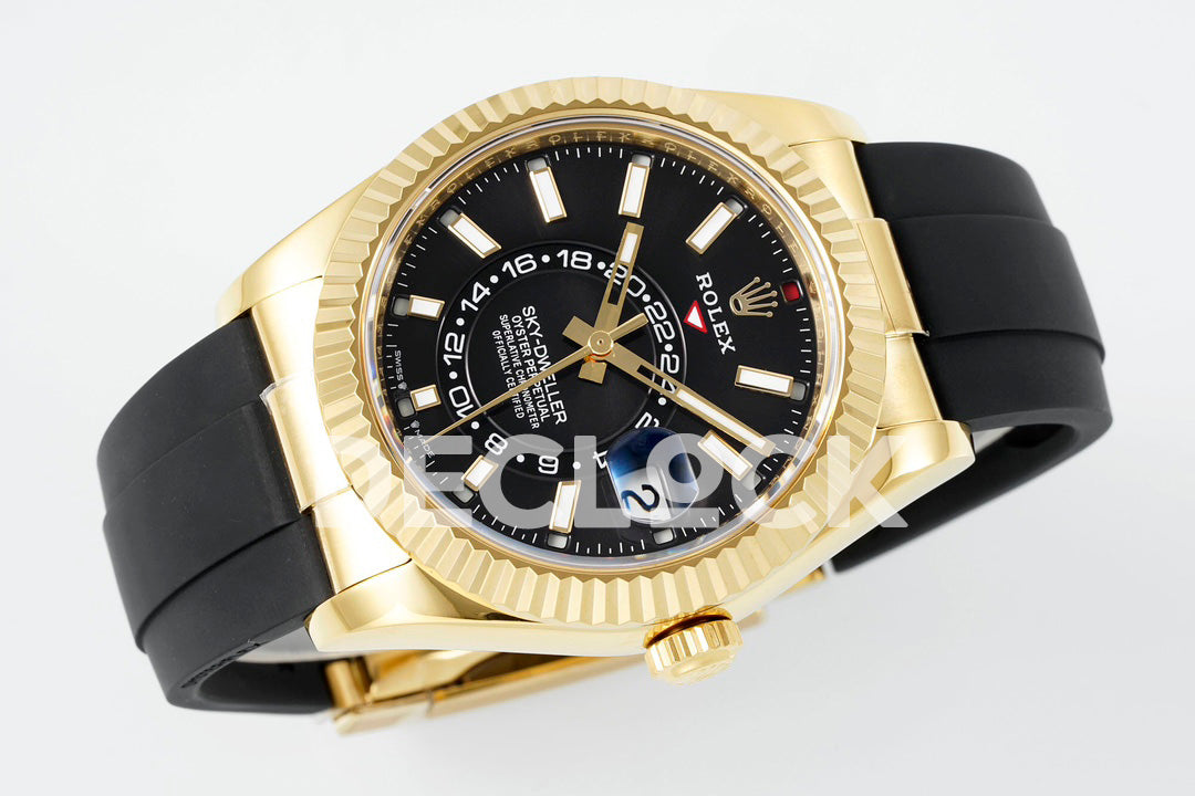 Sky Dweller 336238 YG in Black Dial on Black Rubber Strap