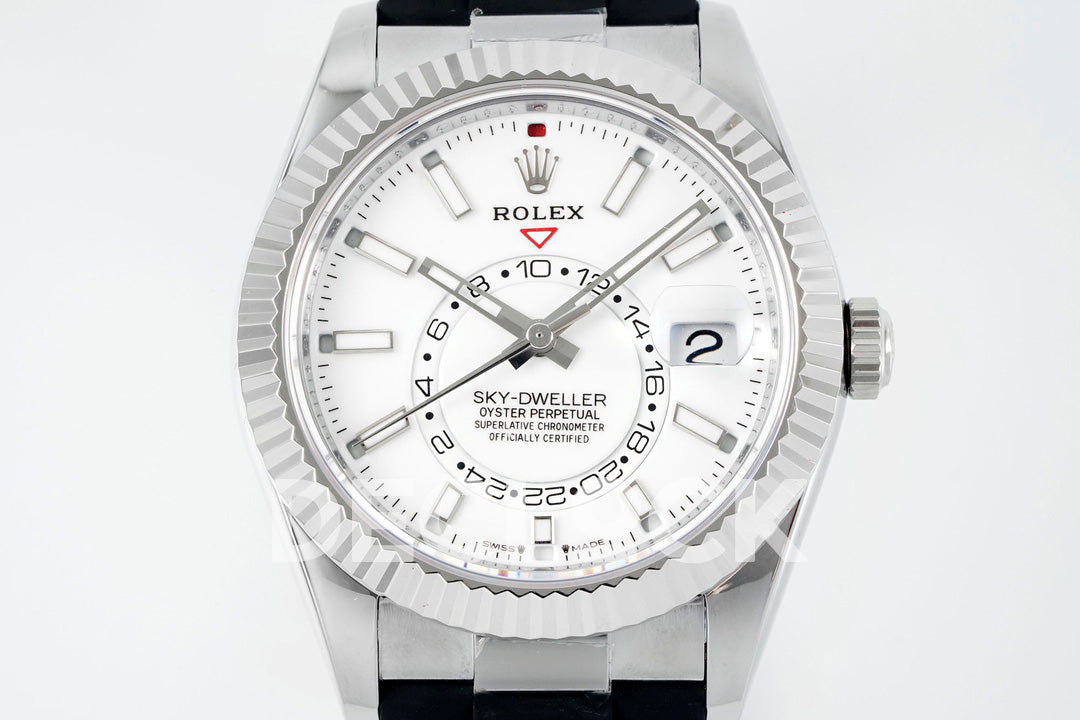 Sky Dweller 336238 SS in White Dial on Black Rubber Strap