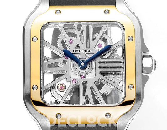 Replica Cartier Santos de Cartier Skeleton SG Black Strap |  Declock.