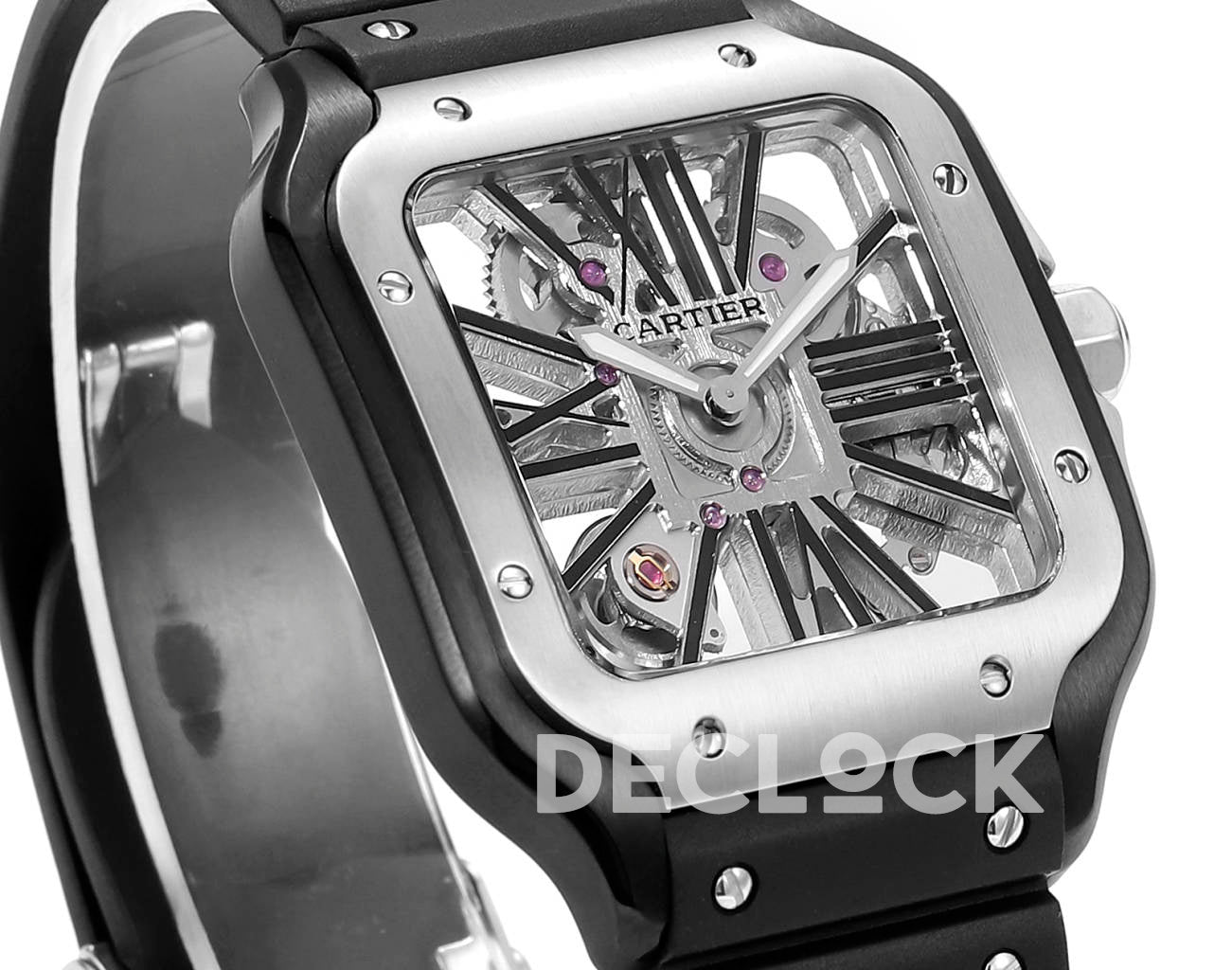 Santos de Cartier Skeleton WG Black Strap