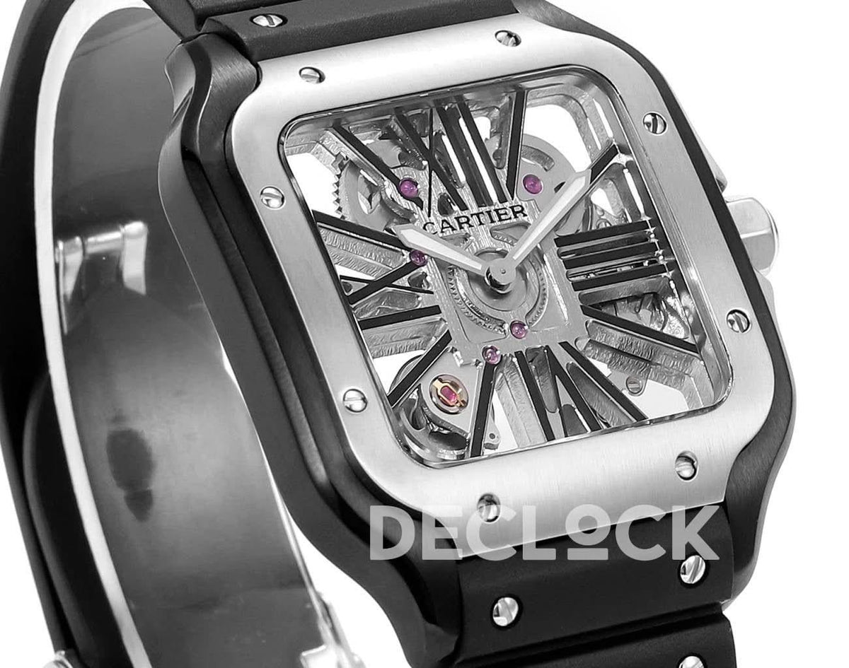 Replica Cartier Santos de Cartier Skeleton WG Black Strap |  Declock.