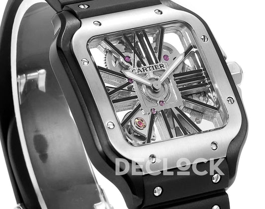 Replica Cartier Santos de Cartier Skeleton WG Black Strap |  Declock.