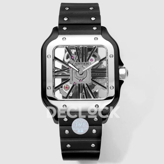 Replica Cartier Santos de Cartier Skeleton WG Black Strap | Declock.