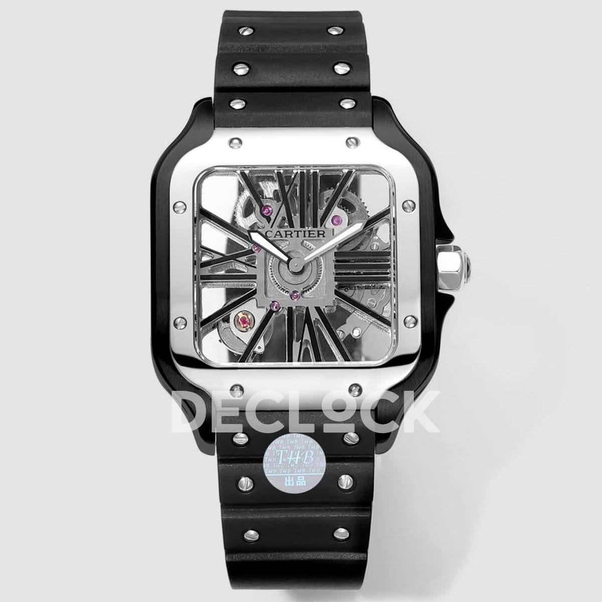 Replica Cartier Santos de Cartier Skeleton WG Black Strap |  Declock.